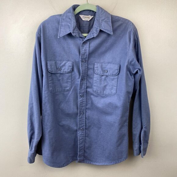 Vintage Five Brother Shirt Mens Large Blue Flannel Workwear Made In USA 90s - Picture 1 of 8